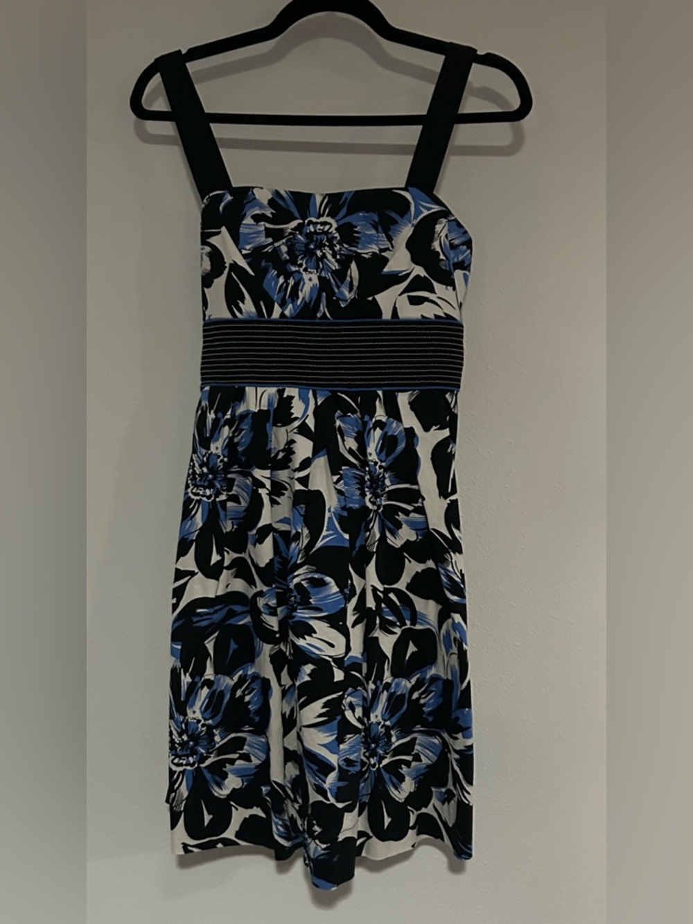 Corey P Square-Neck Midi Dress with Blue Floral Print